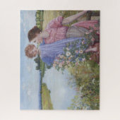 Mutter und Kind am Fluss Mit wilden Rose Puzzle (Vertikal)