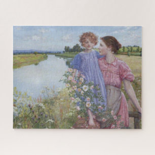 Mutter und Kind am Fluss Mit wilden Rose Puzzle