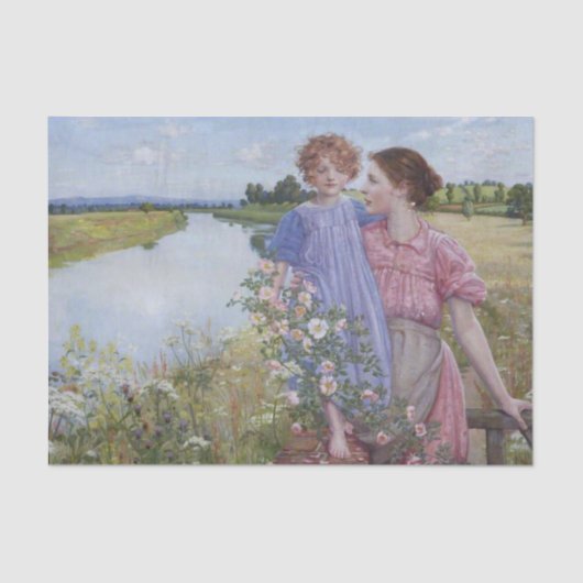 Mutter und Kind am Fluss mit wilden Rose Seidenpapier (Vorderseite)