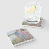 Mutter und Kind am Fluss Mit wilden Rose Steinuntersetzer (Seitenansicht)