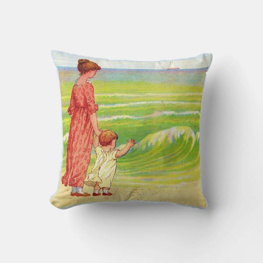 Mutter und Kind am Strand drucken Kissen (Vorderseite)