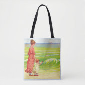 Mutter und Kind am Strand drucken Tasche (Vorderseite)