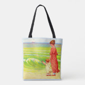 Mutter und Kind am Strand drucken Tasche (Rückseite)