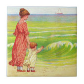 Mutter und Kind am Strand Fliese (Vorderseite)