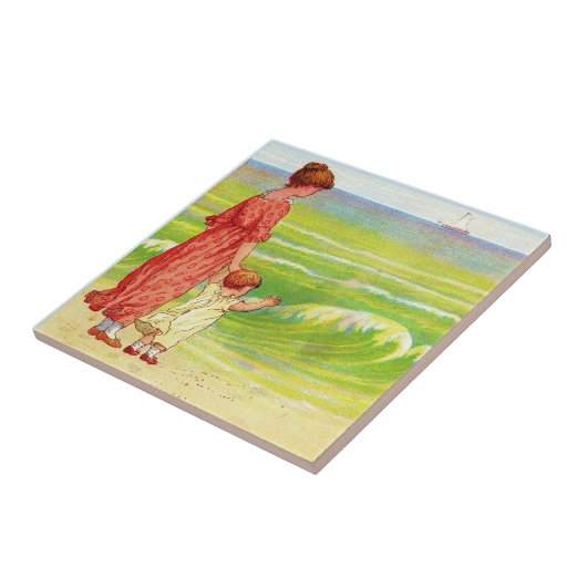 Mutter und Kind am Strand Fliese (Seite)