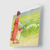 Mutter und Kind am Strand Quadratische Wanduhr (Winkel)