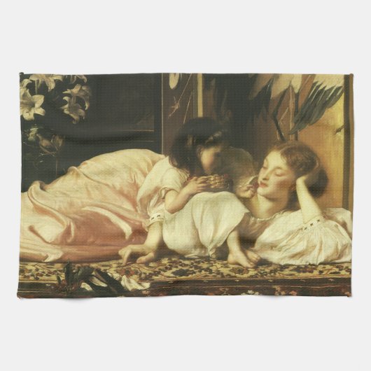 Mutter und Kind (auch Kirschen) von Lord Leighton Geschirrtuch (Horizontal)