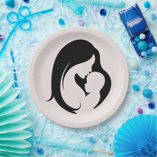 Mutter und Kind auf rosa Herzen Pappteller (Party)