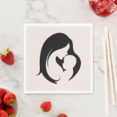 Mutter und Kind auf rosa Herzen Serviette (Beispiel)