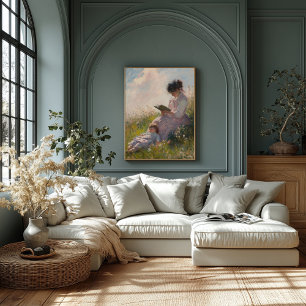 Mutter und Kind auf sonniger Wiese – Impressionist Poster