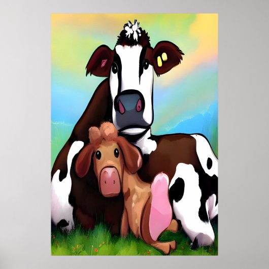Mutter und Kind einer Kuh | AI Art Poster (Vorne)