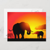 Mutter und Kind Elefanten bei Sonnenuntergang Postkarte (Vorne/Hinten)
