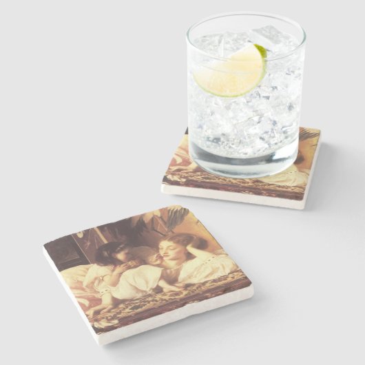 Mutter und Kind (Frau und Tochter) Steinuntersetzer (Seitenansicht)