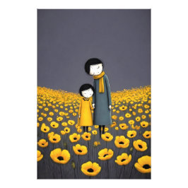 Mutter und Kind halten Händchen in einer goldenen  Fotodruck
