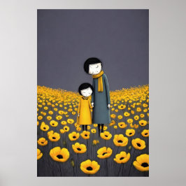 Mutter und Kind halten Händchen in einer goldenen  Poster
