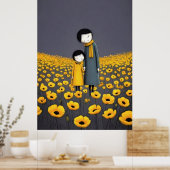 Mutter und Kind halten Händchen in einer goldenen  Poster (Küche)