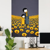 Mutter und Kind halten Händchen in einer goldenen  Poster (Heimbüro)