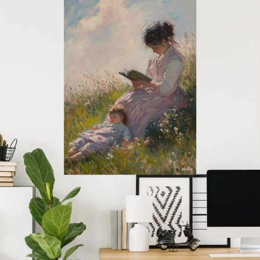 Mutter und Kind in Sunlit Meadow - Impressionistin Poster (Heimbüro)