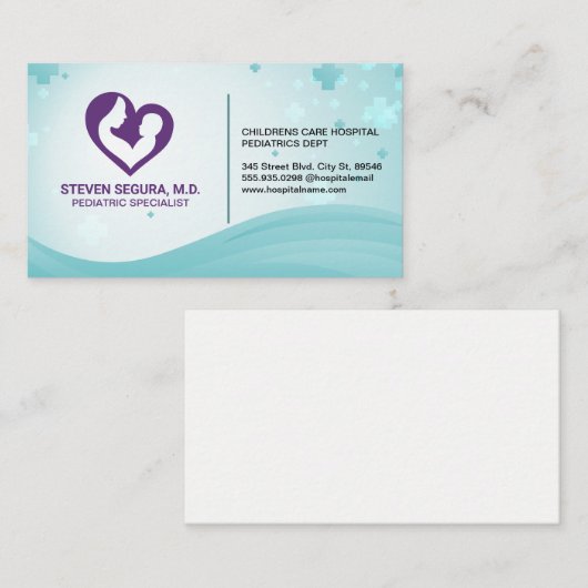 Mutter und Kind | Lila Herz Visitenkarte (Vorne/Hinten)