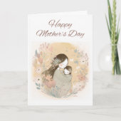 Mutter und Kind mit Aquarellfarben-Blume Karte (Vorderseite)