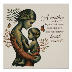Mutter und Kind Natur Kunst Druck, Poster