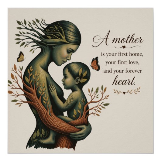 Mutter und Kind Natur Kunst Druck, Poster (Vorderseite)