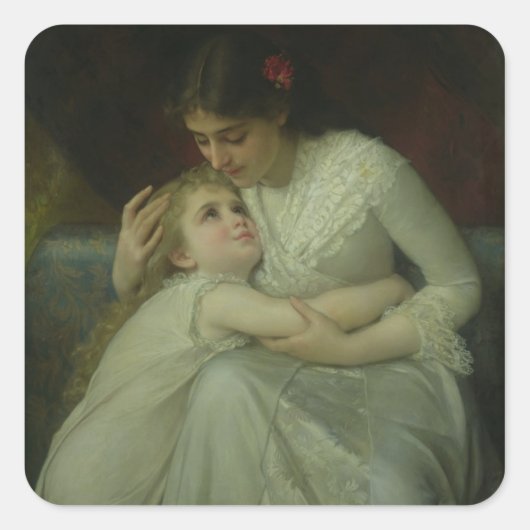 Mutter und Kind (Öl auf Leinwand) Quadratischer Aufkleber (Vorderseite)
