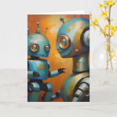 Mutter und Kind Roboter. Karte (Gelbe Blume)