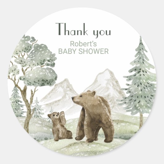 Mutter und Kind tragen Aquarellwald-Einladung Runder Aufkleber (Vorderseite)