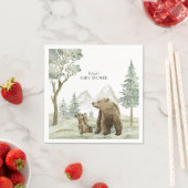 Mutter und Kind tragen Aquarellwald-Einladung Serviette (Beispiel)