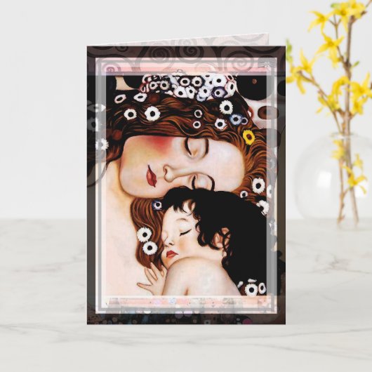 Mutter und Kind von Gustav Klimt Collage Karte (Gelbe Blume)