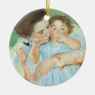 Mutter und Kind von Mary Cassatt, Vintage Fine Art Keramikornament