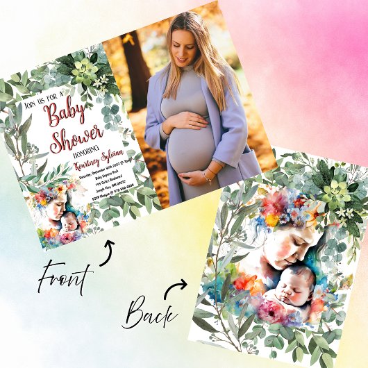 Mutter und Kind Wasserfarbe Foto Kinderdusche Einladung