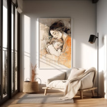 Mutter und Kind Wasserfarbe Portrait Klimt Nouveau