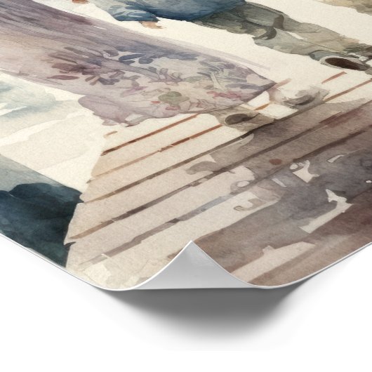 Mutter und Kinder am Meer Poster (Ecke)