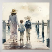 Mutter und Kinder am Meer Poster (Vorne)