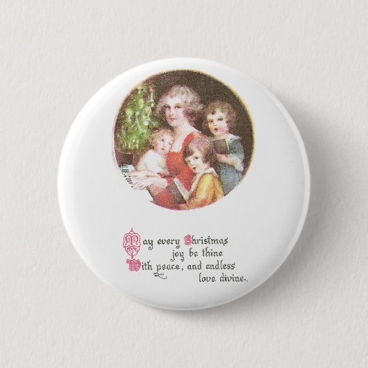 Mutter und Kinder singen Weihnachtslieder Vintage Button (Vorderseite)