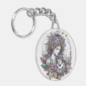 Mütter und kinderakryllischer Schlüsselanhänger (Vorderseite links)