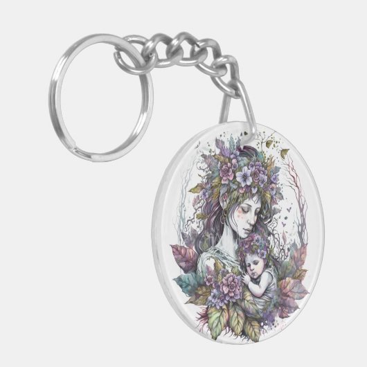 Mütter und kinderakryllischer Schlüsselanhänger (Vorderseite links)