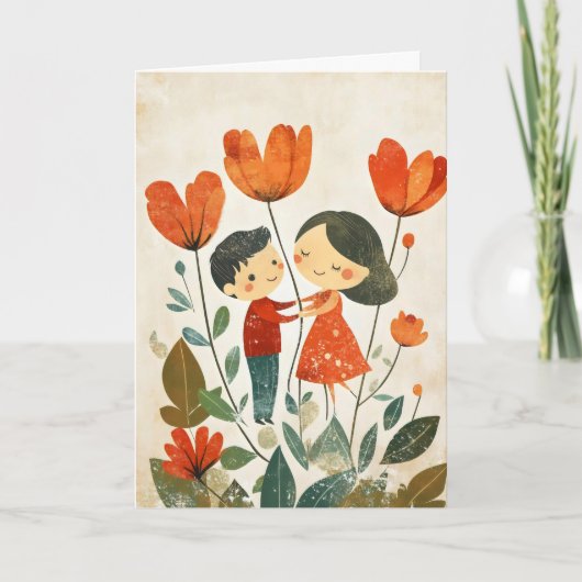 Mutter und Sohn Blume Niedlich Feiertagskarte (Vorderseite)