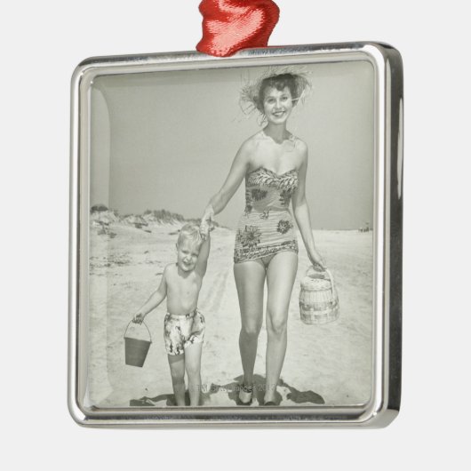 Mutter-und Sohn-Gehen Silbernes Ornament (Links)