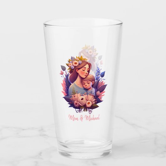 Mutter und Sohn glücklich Muttertag Glas (Vorderseite)