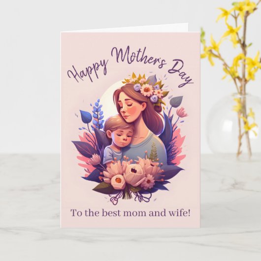 Mutter und Sohn glücklich Muttertag Karte (Gelbe Blume)