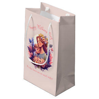 Mutter und Sohn glücklich Muttertag Kleine Geschenktüte
