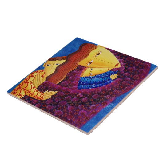 Mutter und Sohn - Malerei Keramik Fliese (Seite)