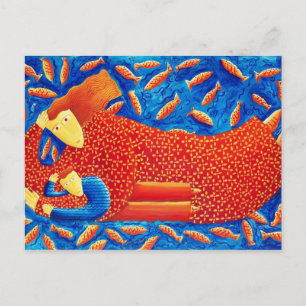 Mutter und Sohn mit Goldfisch Moderne Kunstmalerei Postkarte