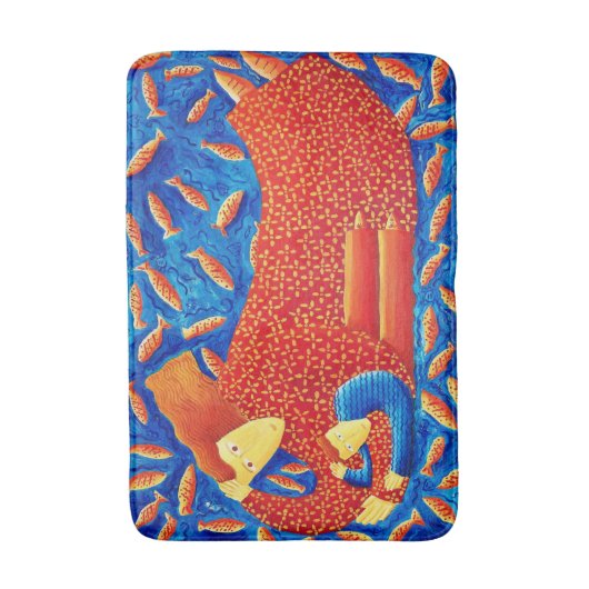 Mutter und Sohn mit Goldfish Modern Art Malerei Badematte (Vorderseite Vertikal)