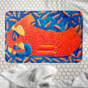 Mutter und Sohn mit Goldfish Modern Art Malerei Badematte
