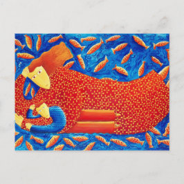Mutter und Sohn mit Goldfish Modern Art Malerei Postkarte