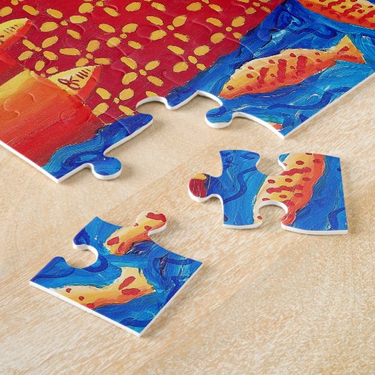 Mutter und Sohn mit Goldfish Modern Art Malerei Puzzle (Seite)